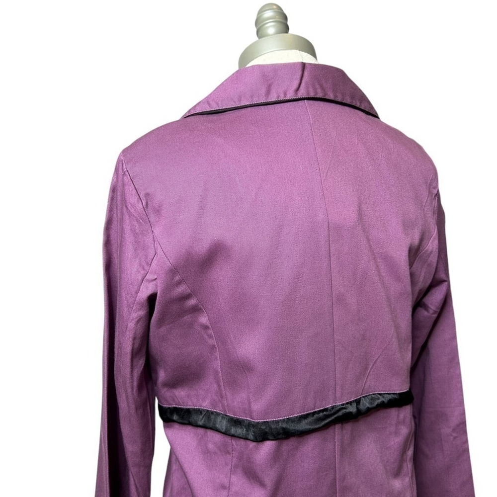 Angie Purple and Black Bow Collared Trench Coat Lightweight Long Sleeve Jacket - Picture 6 of 16